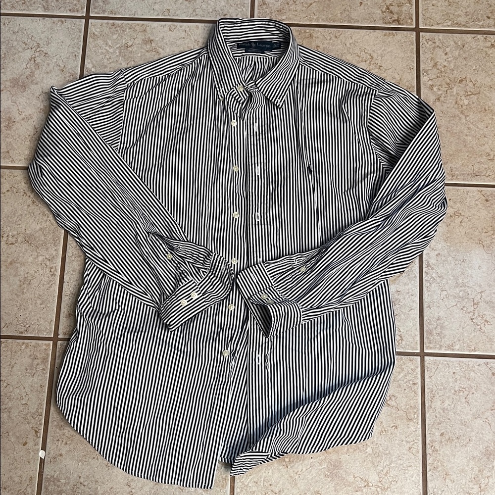 Ralph Lauren Classic Fit Button Down Shirt Men’s Large Black White Stripe